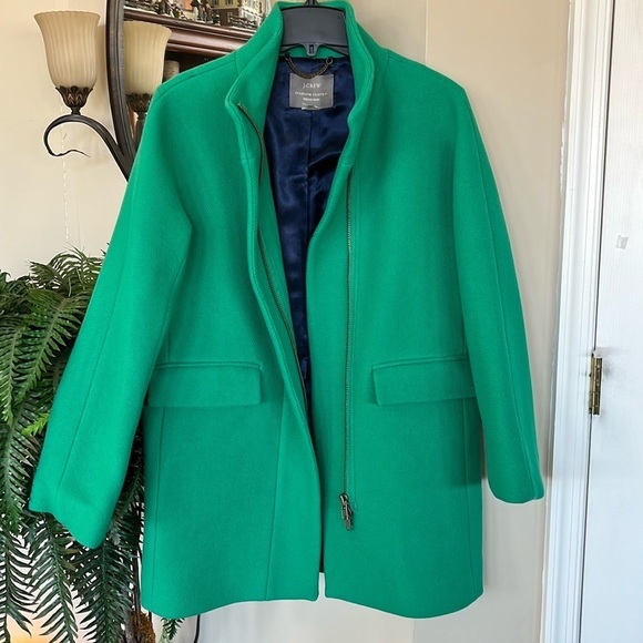 NWOT J. Crew Italian Wool Stadium Cloth Nello Gori Green Zippered Jacket Coat - Picture 7 of 16